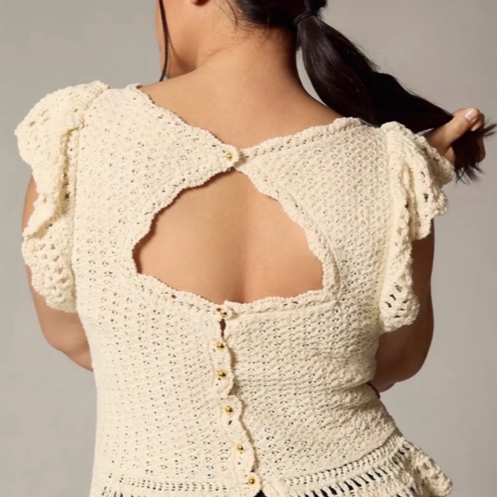 Anthropologie Ivory Textured Knit Top